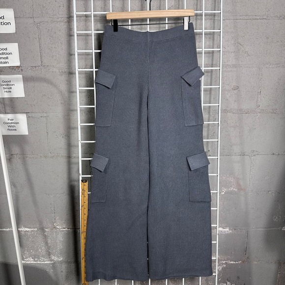 Edikted Grey Ribbed Knit Cargo Pants Wide Leg Drawstring Waist Size S - Picture 6 of 7